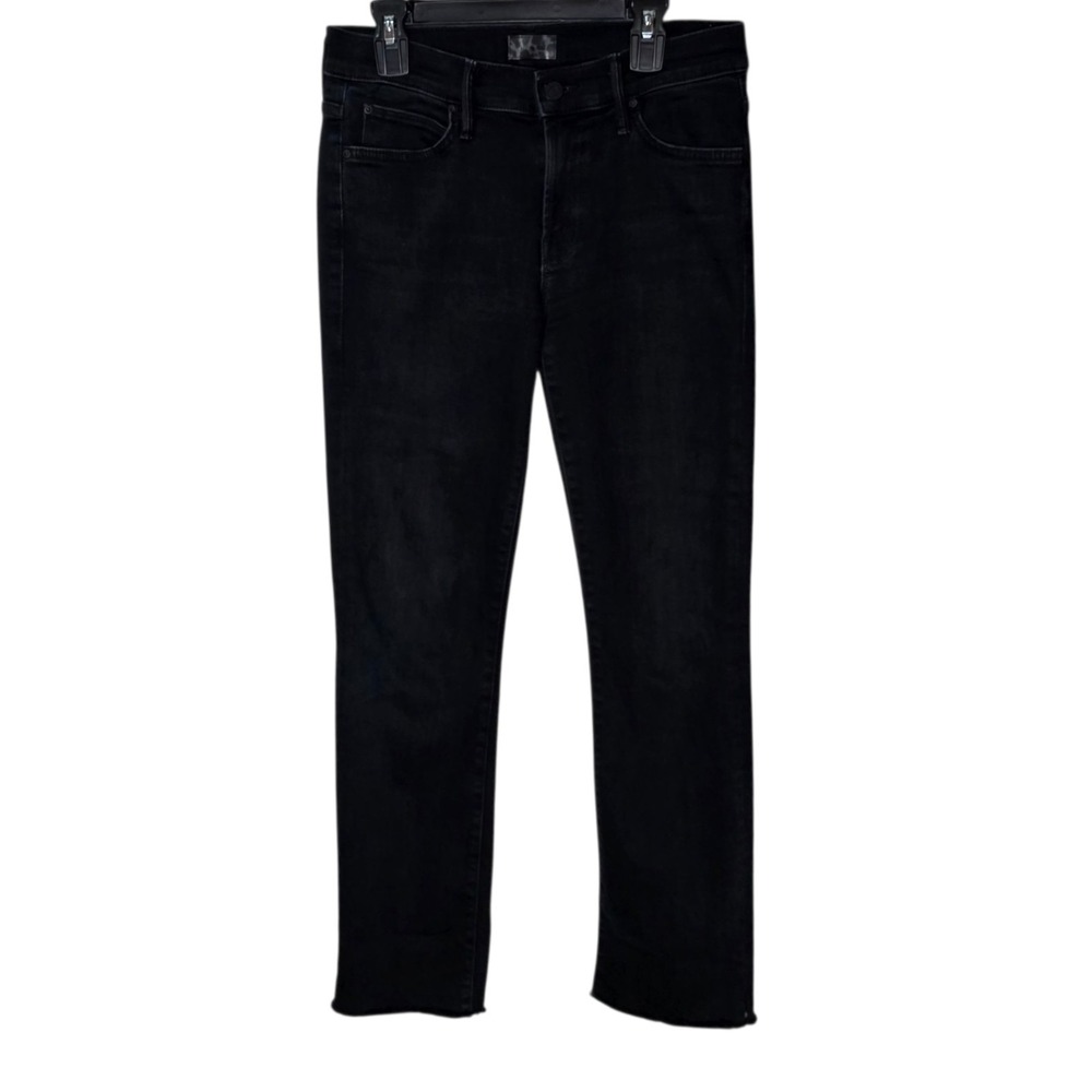 MOTHER The Blackbird Womens 26 Black Skinny Ankle Jeans Raw Hem Stretch